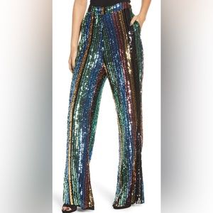 Mumu Leigh High Waisted Striped Sequin Pants New Size Medium